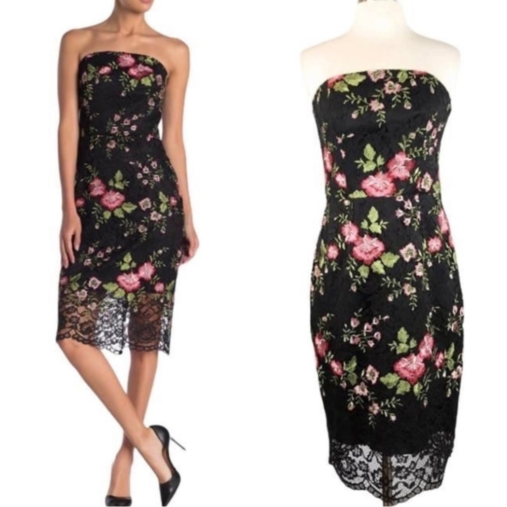 Adelyn Rae Maribel Strapless Floral Lace Midi Dress size Medium. NWT